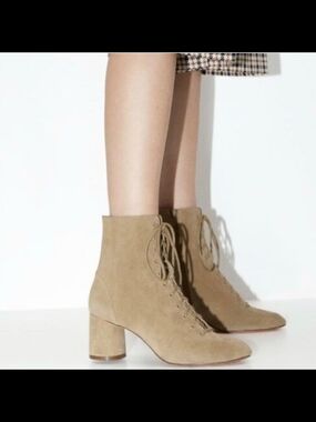 Zara Lace-Up Suede Ankle Boots in Tan